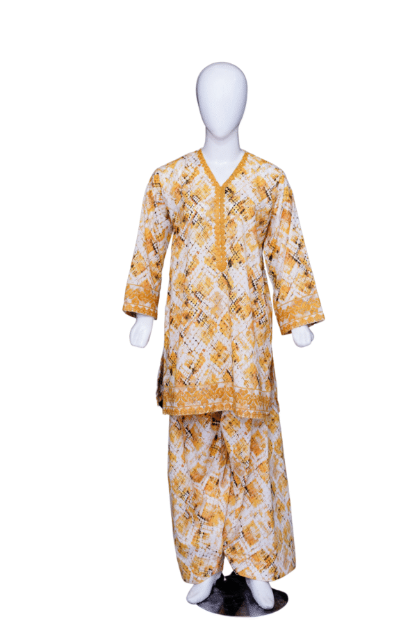 "Mustard Mosaic Lawn Suit"